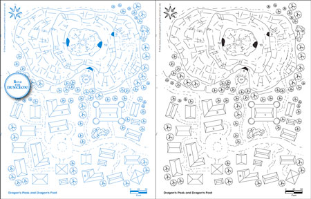 a map of Dragon's Peak and Dragon's Foot and a cross section of the