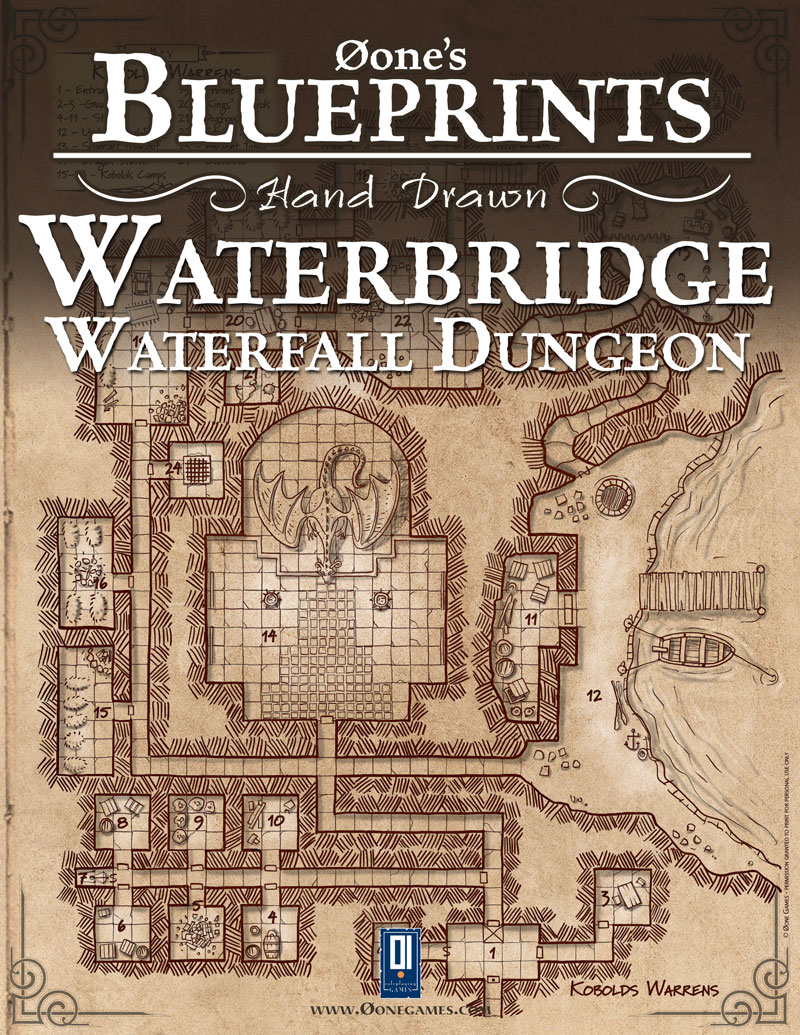 Øone's Blueprints - Hand Drawn - Waterbridge: Waterfall Dungeon